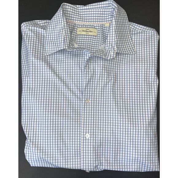 Hawker Rye‎ Shirt Mens XXL Blue White Plaid Stretch Long Sleeve Button Down - Picture 1 of 7